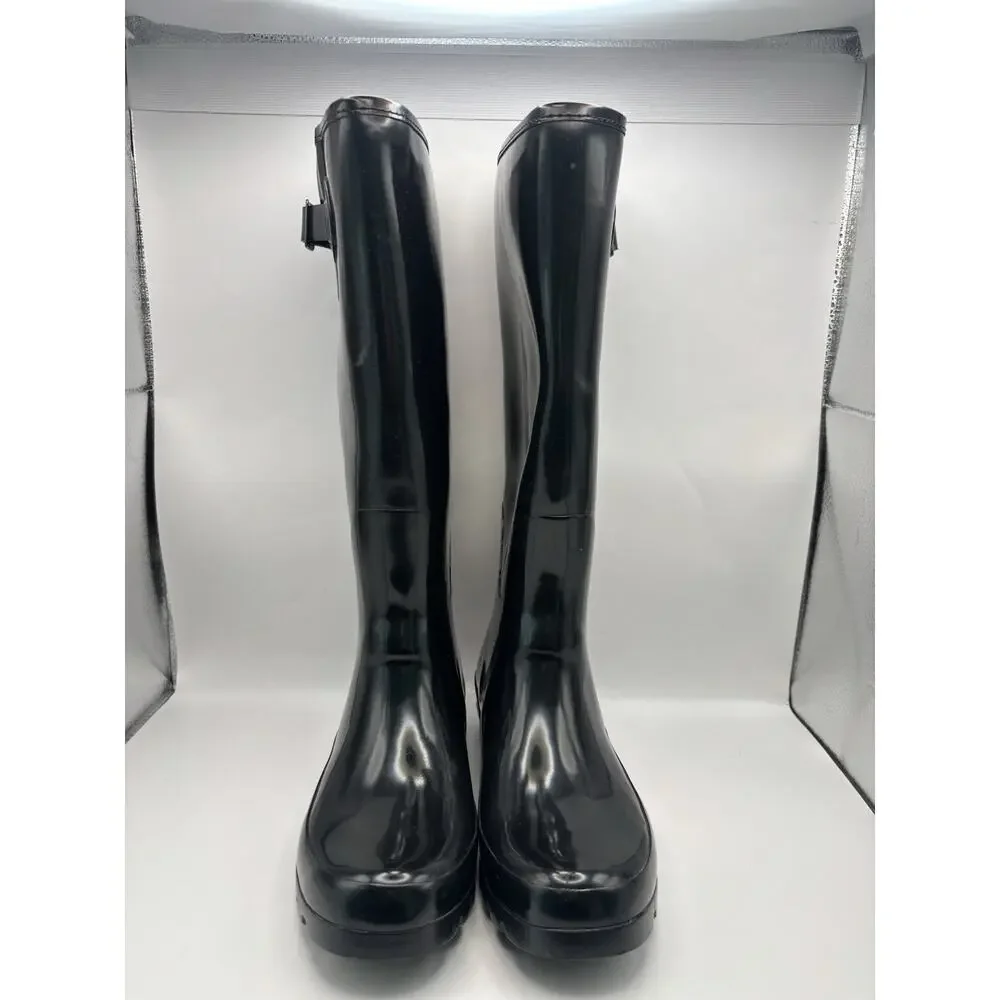 Gianni Bini High Black Rubber Rain Boots Women Size 8